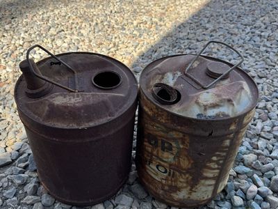 Vintage Rusty Oil Cans (2) - Yard Decor Garage Art Man Cave