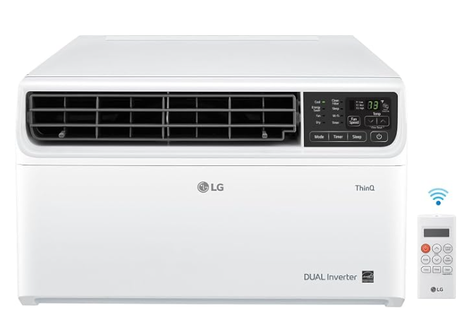 LG 8,000 BTU Dual Inverter Smart Window Air Conditioner, 115V, Cools 340 Sq. Ft. for Bedroom, Living Room, Apartment, Quiet