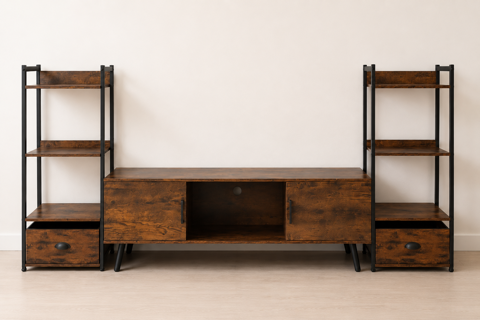 Tv Console Stand and Side Shelves