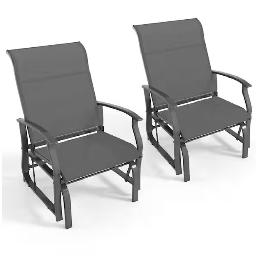 HONEY JOY Metal Outdoor Glider Chairs Set of 2 Patio Fabric Rockers with Ergonomic Backrest and Seat Grey