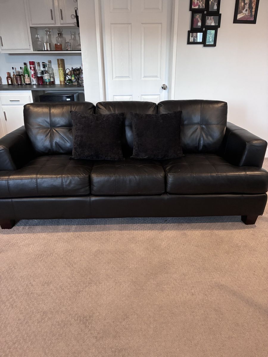 Black Faux Leather Couch 