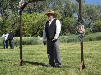Arch, Flowers, Centerpieces, Arch draping, Dance floor, Event Tent, Arch draping, Schedule Pallets, Invitations, signing board