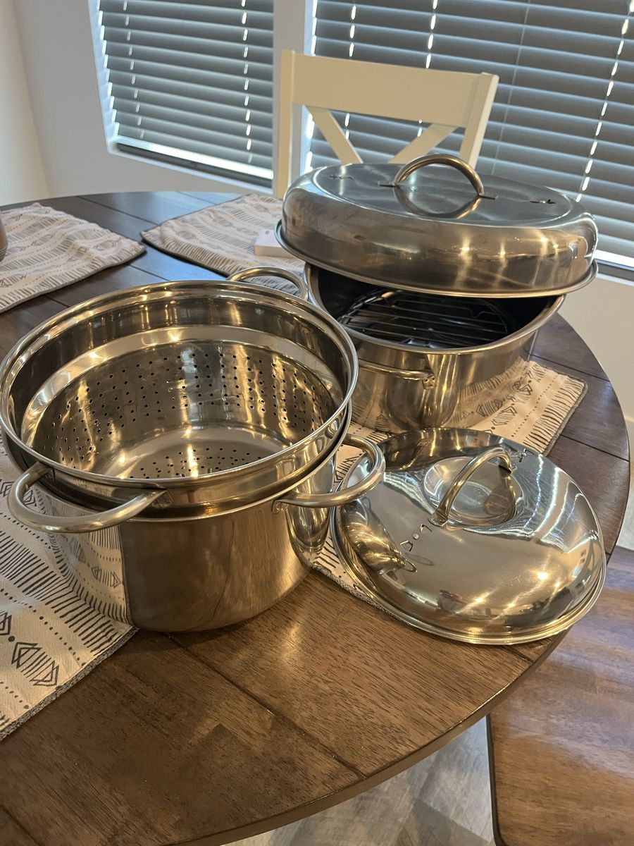 Stainless Steel Multi-Pot Pasta Cooker and Steamer Set with Lids