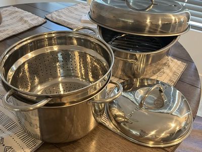 Stainless Steel Multi-Pot Pasta Cooker and Steamer Set with Lids