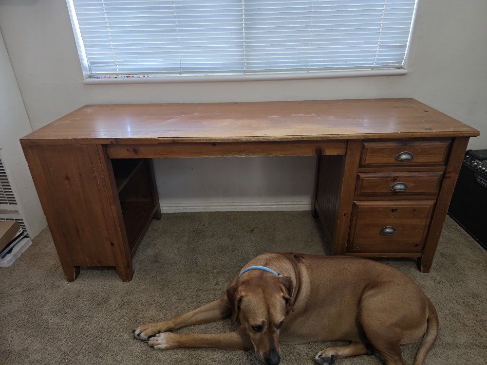 Solid Wood Executive Desk with Drawers and Shelf