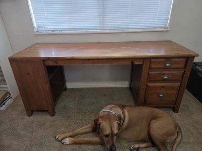 Solid Wood Executive Desk with Drawers and Shelf