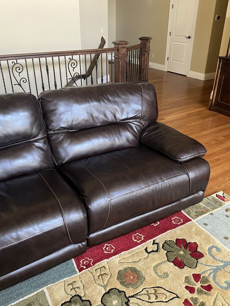 Dark Brown Leather Sectional Sofa with Cup Holders