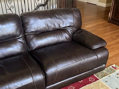 Dark Brown Leather Sectional Sofa with Cup Holders