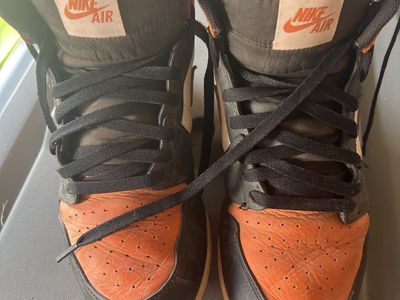Nike Air Jordan 1 Retro High Shattered Backboard Cleats Size 9 Mens Orange Black