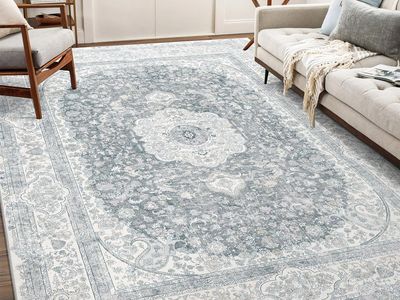 NEW 8x10 Grey Boho Vintage Bohemian Distressed Carpet Non Slip, Floral