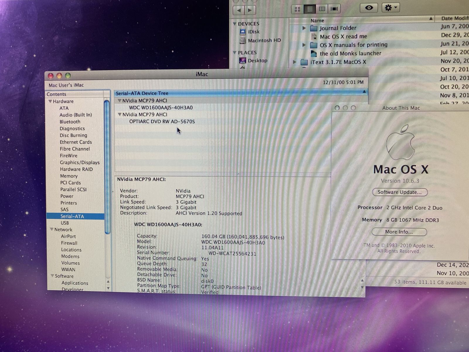 Apple iMac 20-inch 2 GHz Intel Core 2 Duo, 8GB RAM, 160GB HDD, Mac OS X 10.6.3, UBUNTU dual boot