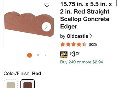 Oldcastle Red Straight Scallop Concrete Edger - 36 Pieces, 15.75x5.5x2 inch