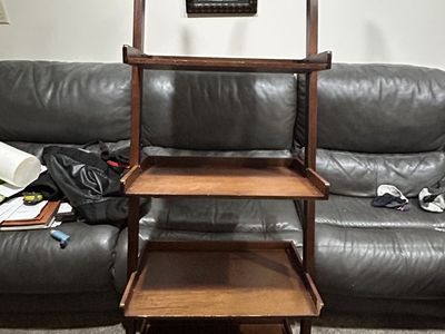 5-Tier Dark Wood Leaning Ladder Shelf Bookshelf