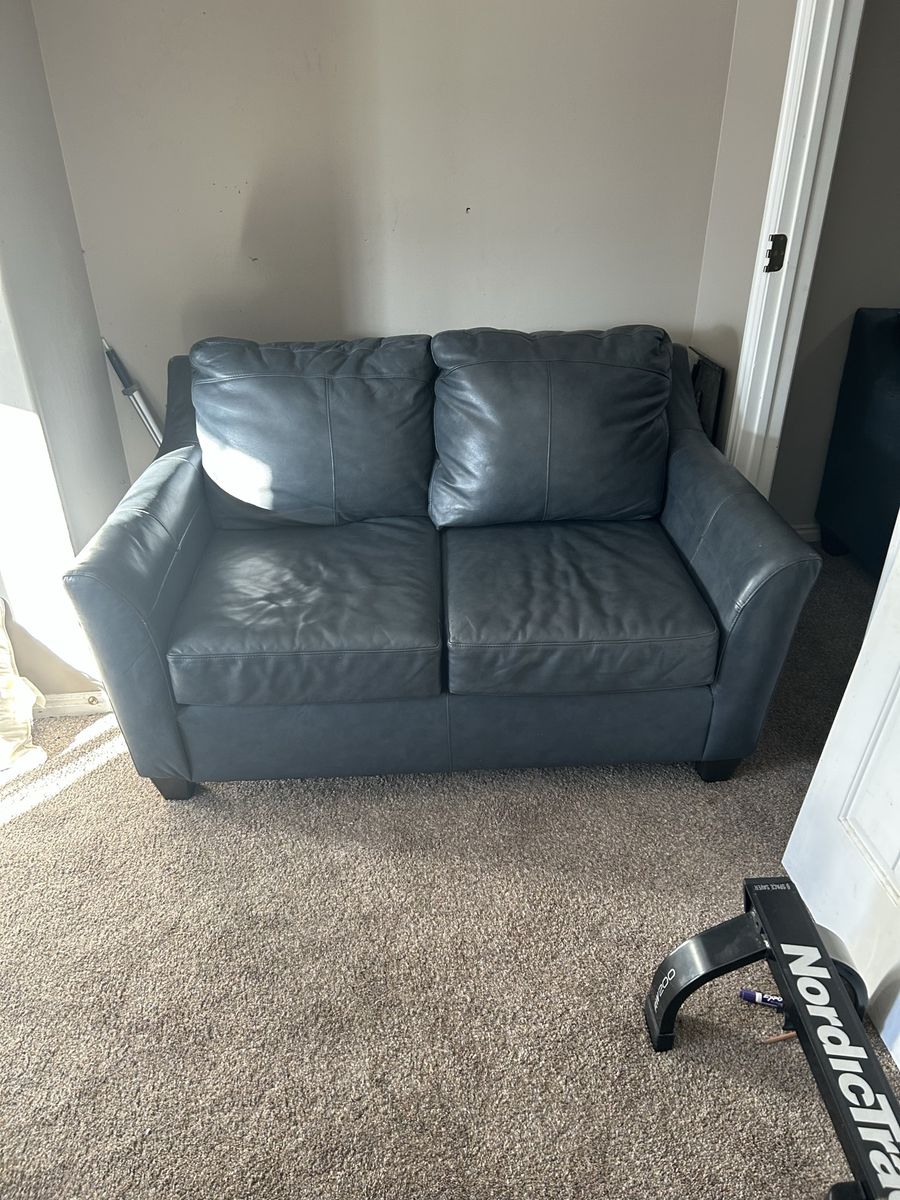 Blue Leather Loveseat and Couch- Excellent Condition, Smoke-Free Home