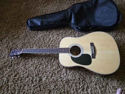 fulerton left hand Full-Size Acoustic Guitar - Natural Finish w/ Gig Bag, Excellent Condition