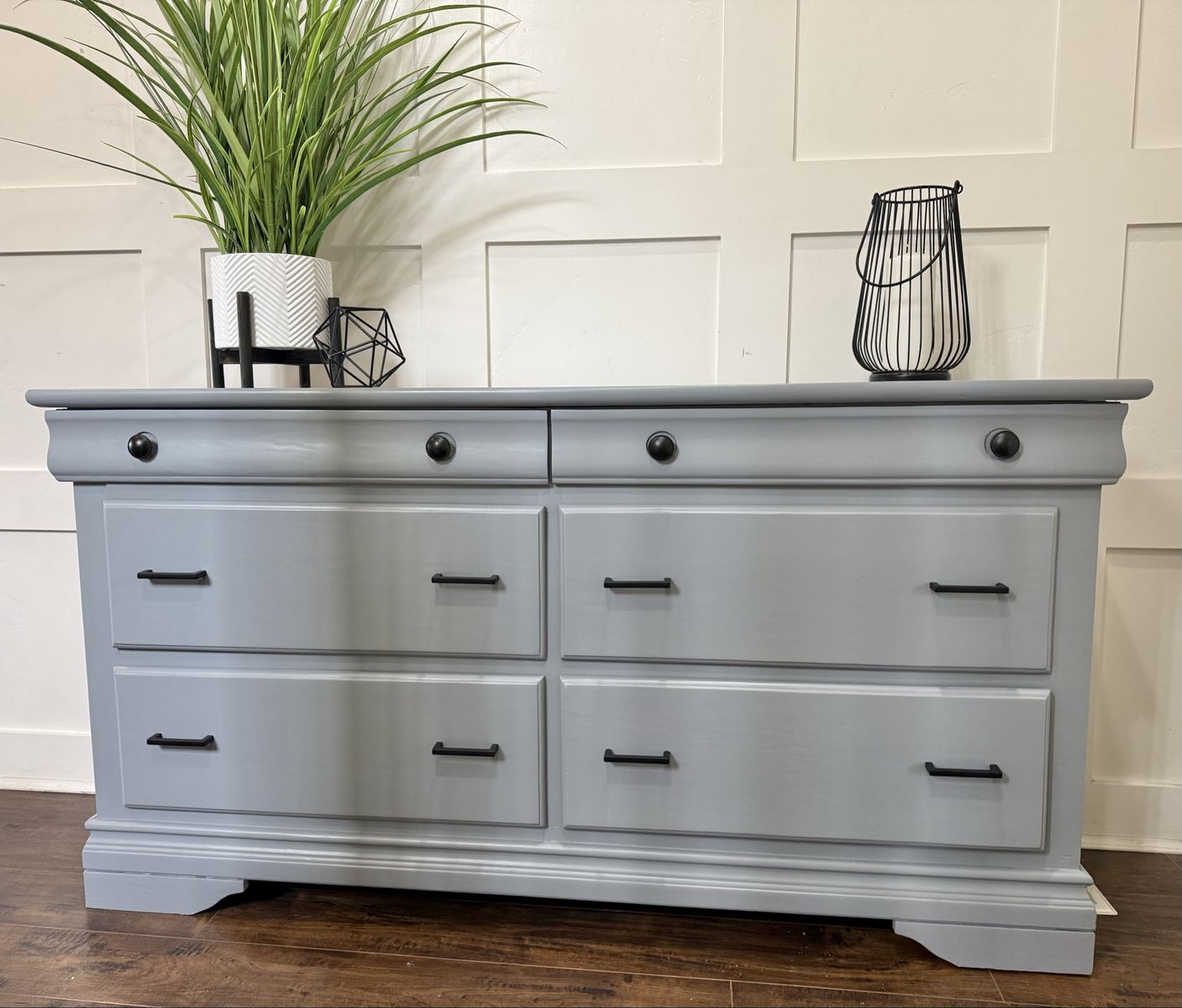 Large Gray Dresser with Black Hardware