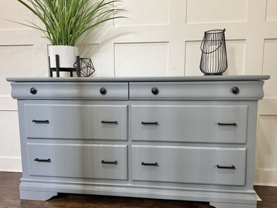 Large Gray Dresser with Black Hardware