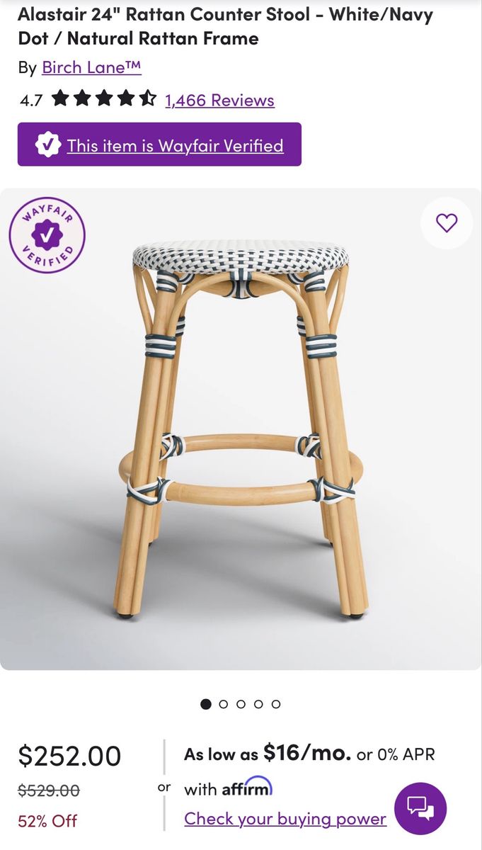 Bistro counter stool (3) - White/Navy Dot, Natural Frame, brand new, never used, $75 each