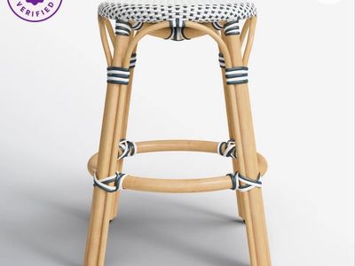 Bistro counter stool (3) - White/Navy Dot, Natural Frame, brand new, never used, $75 each