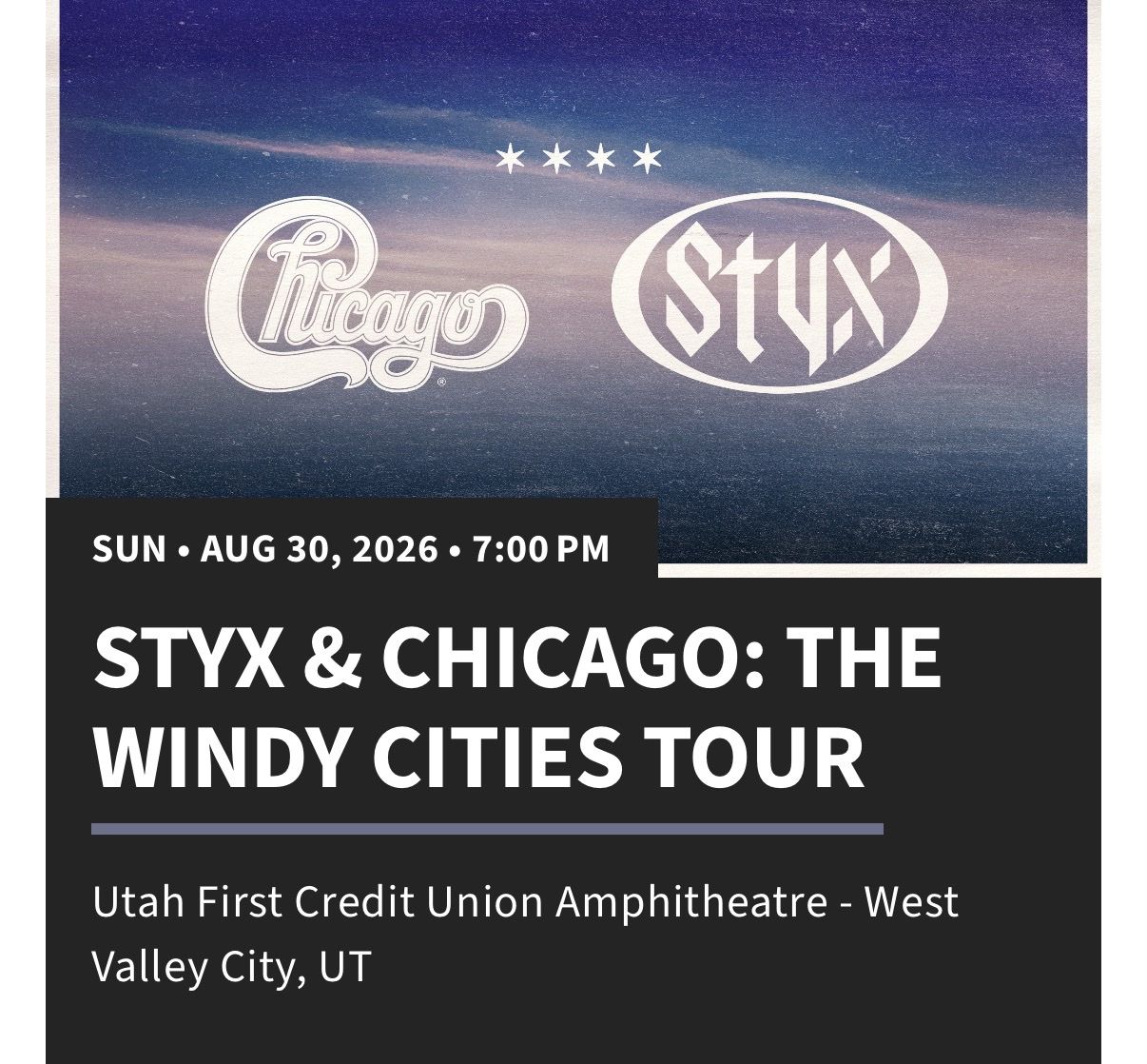 Styx & Chicago 2 GA Lawn tickets