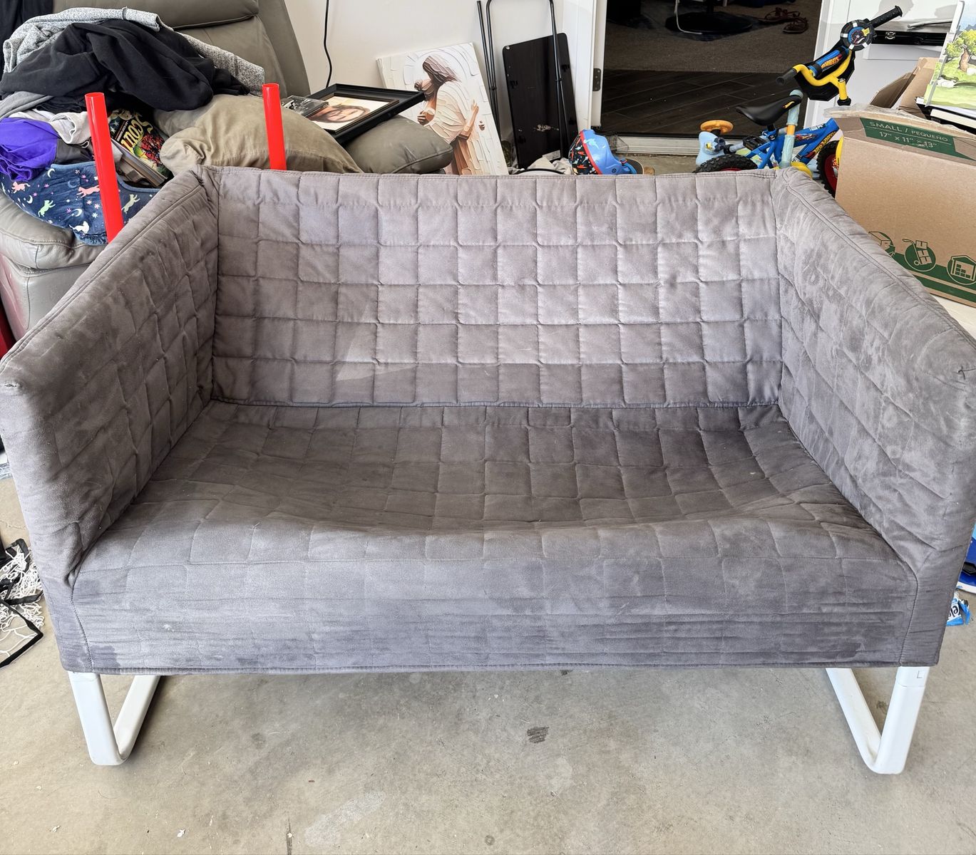 Gray Quilted Loveseat