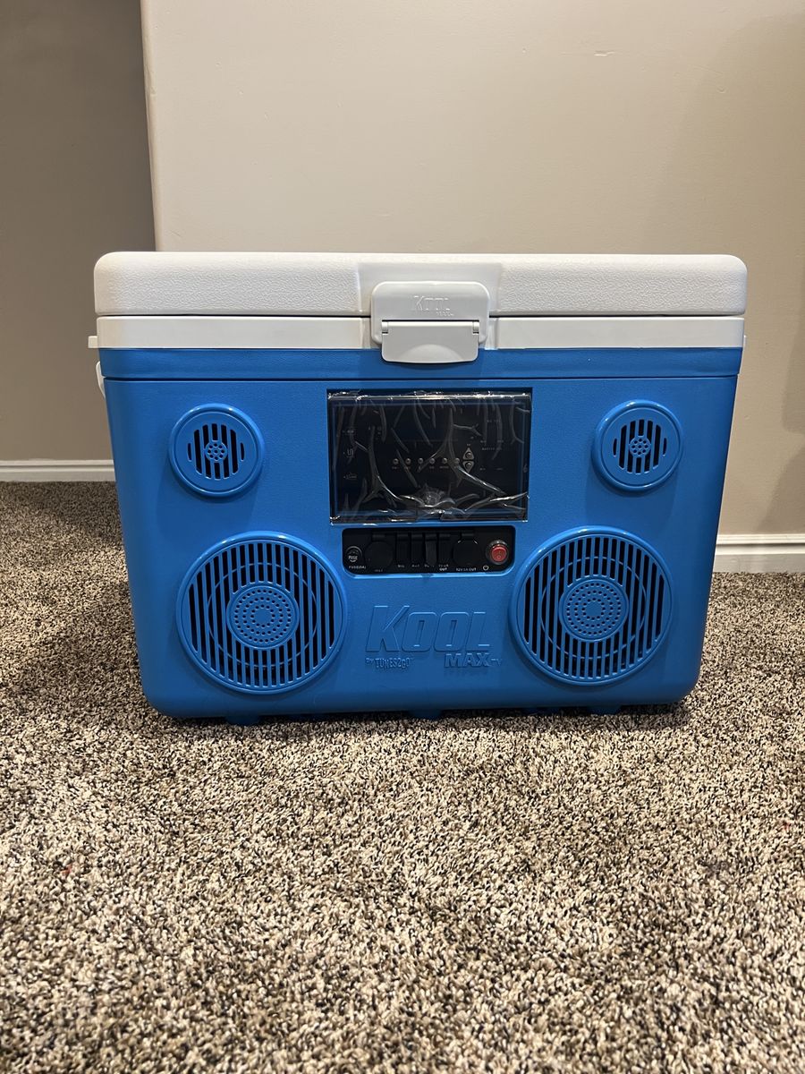 KoolMAX 40 qt. Blue Wheeled Cooler, Bluetooth PA System and Power Station