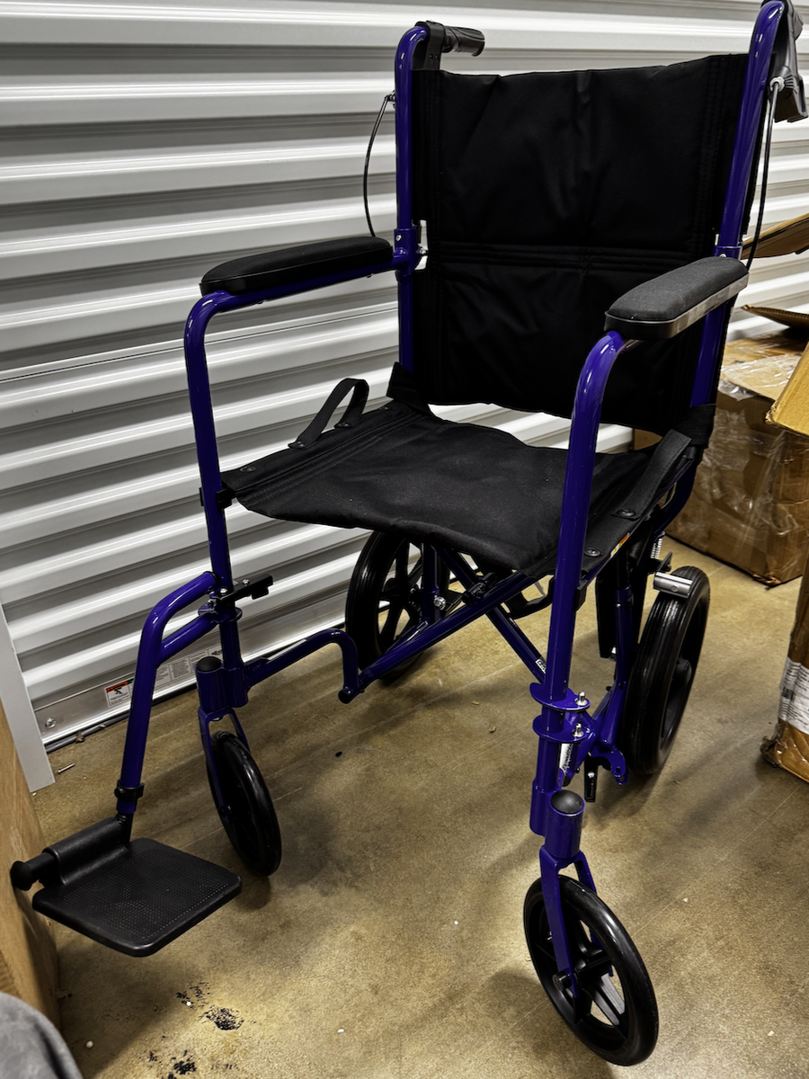 NEW Drive Medical Lightweight Expedition Transport Wheelchair with Hand Brakes, 19" Seat, Blue