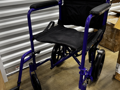 NEW Drive Medical Lightweight Expedition Transport Wheelchair with Hand Brakes, 19" Seat, Blue