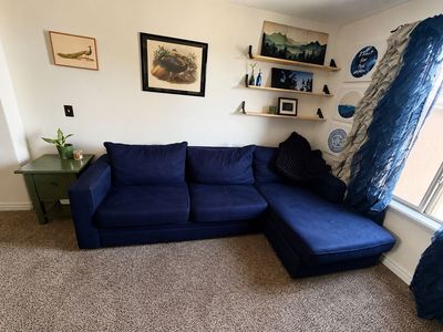 Blue Sectional Couch with Chaise