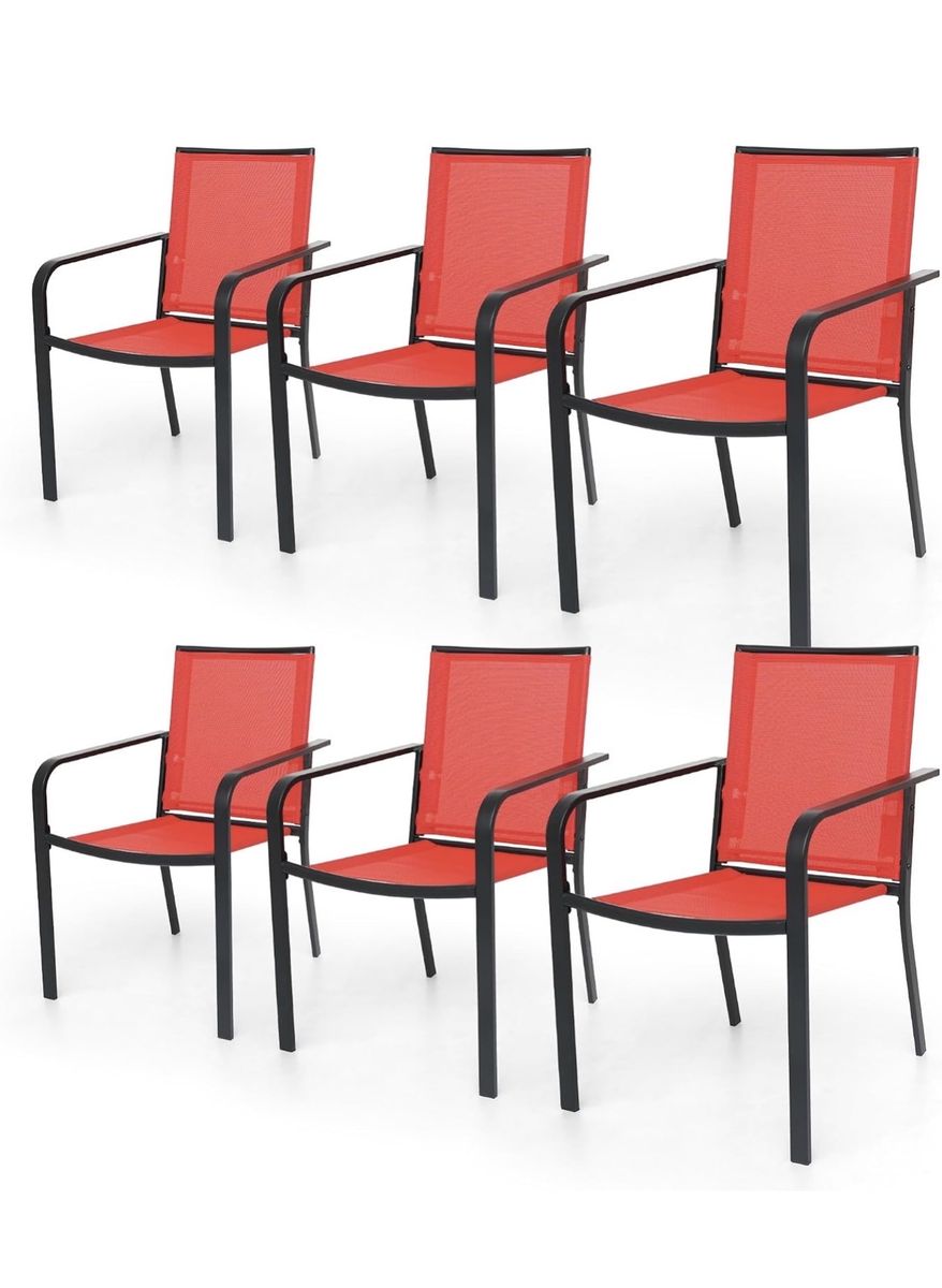 Red stackable patio chairs