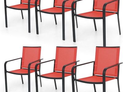 Red stackable patio chairs