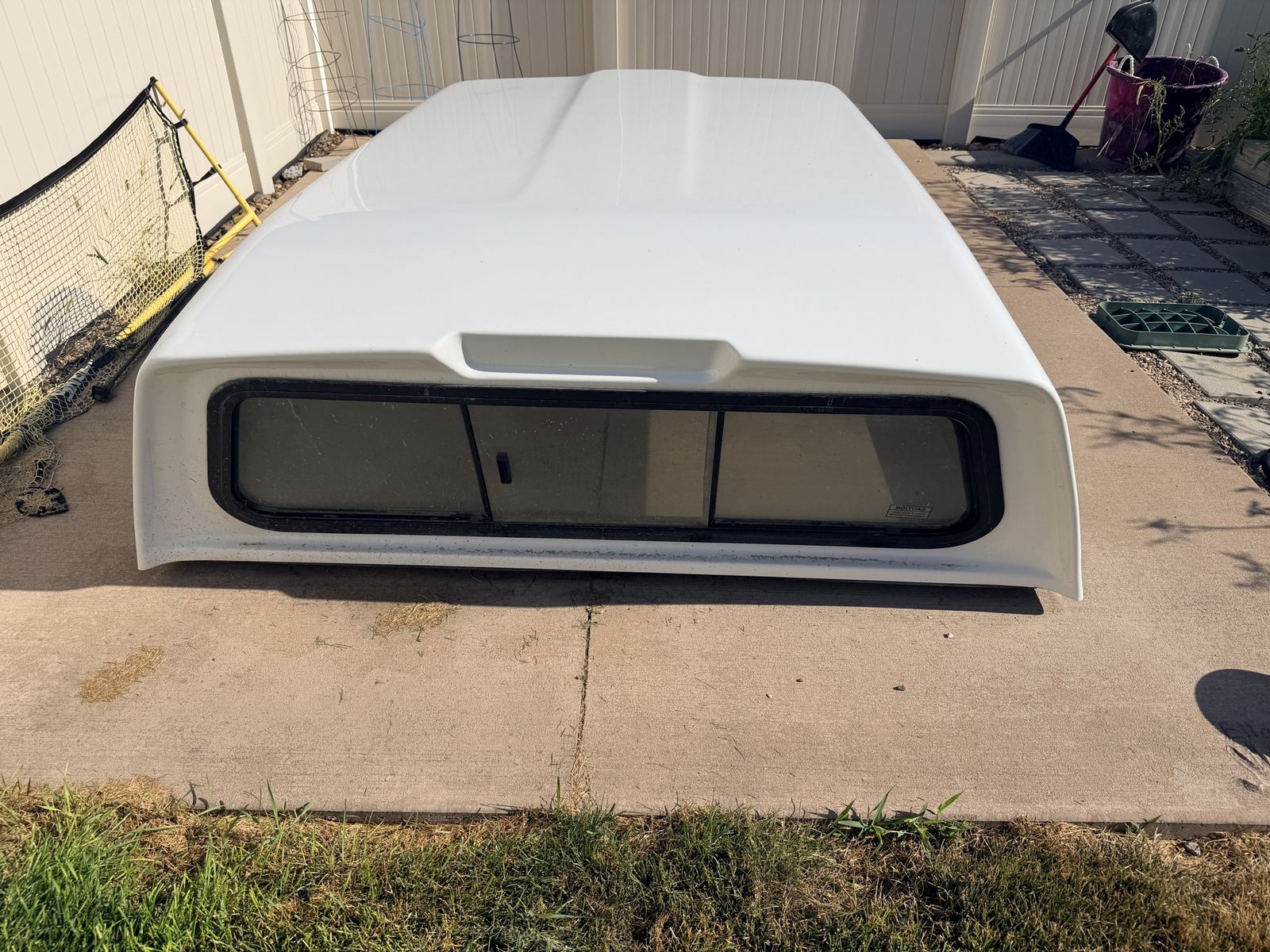 White LEER Truck Bed Shell Camper Shell Topper with Sliding Windows & Brake Light