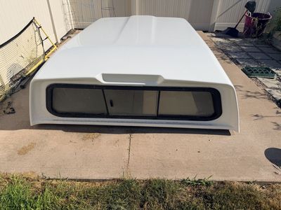 White LEER Truck Bed Shell Camper Shell Topper with Sliding Windows & Brake Light