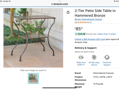 New W/ Box -2 Tier Side Table In Hammered Bronze