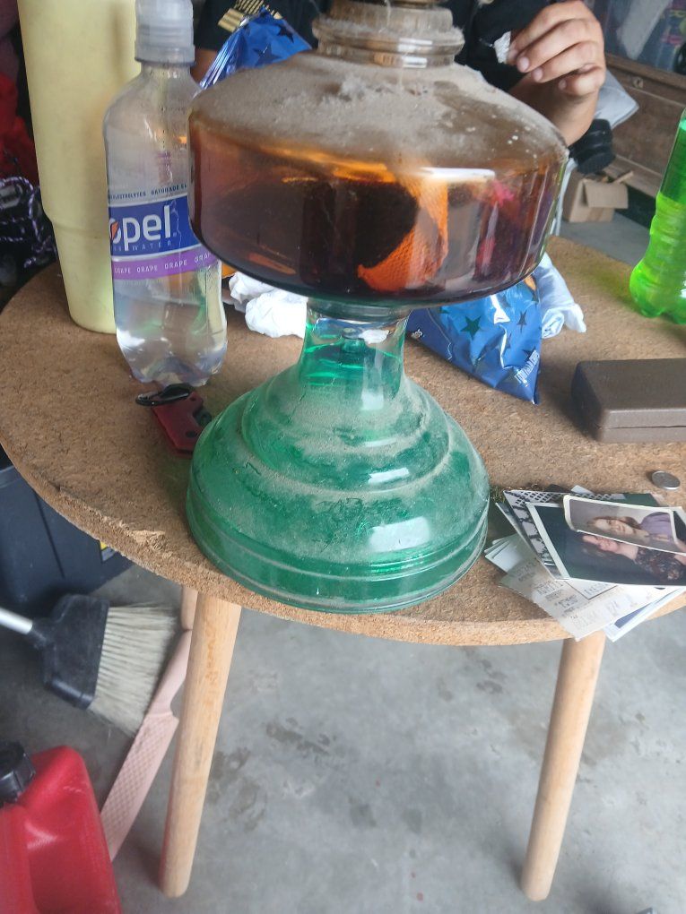 Vintage Green Glass Kerosene Lamp Base - Rustic Decor