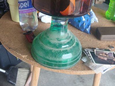 Vintage Green Glass Kerosene Lamp Base - Rustic Decor
