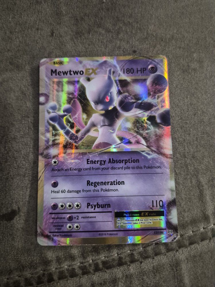 2016 Pokemon Mewtwo EX Holo Full Art Card 53/108 XY Evolutions 180 HP - Used