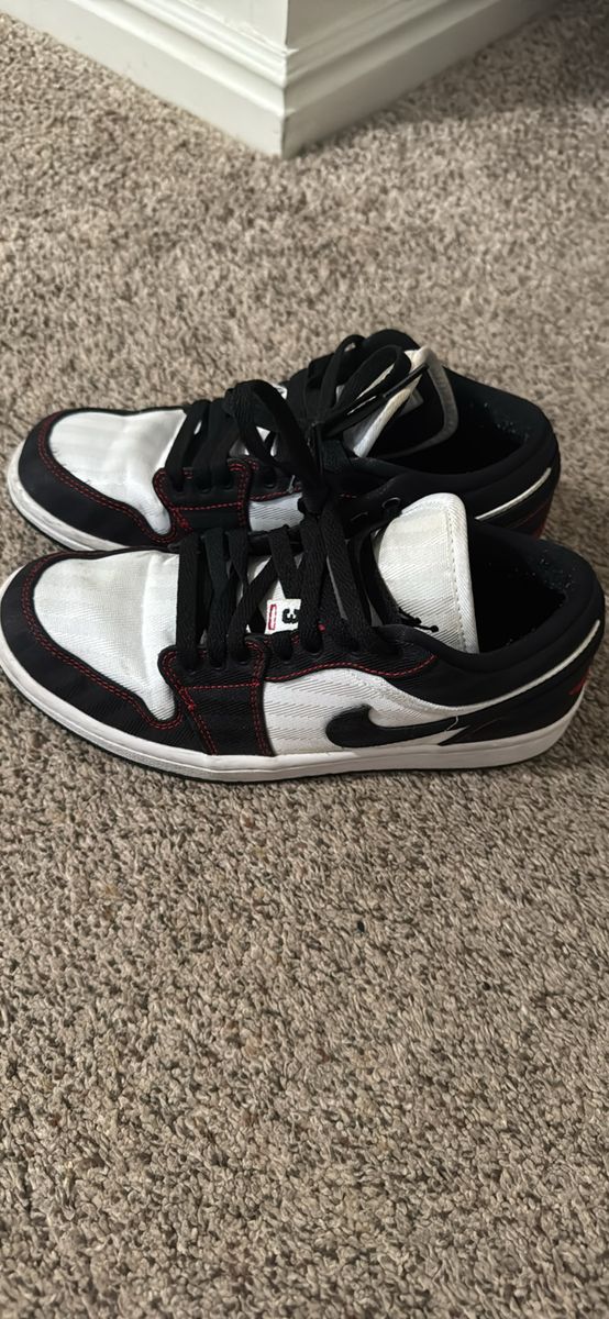 Nike Air Jordan 1 Low Black White Red Stitching Sneakers