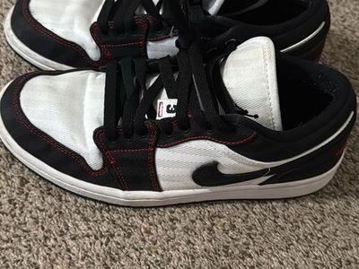 Nike Air Jordan 1 Low Black White Red Stitching Sneakers