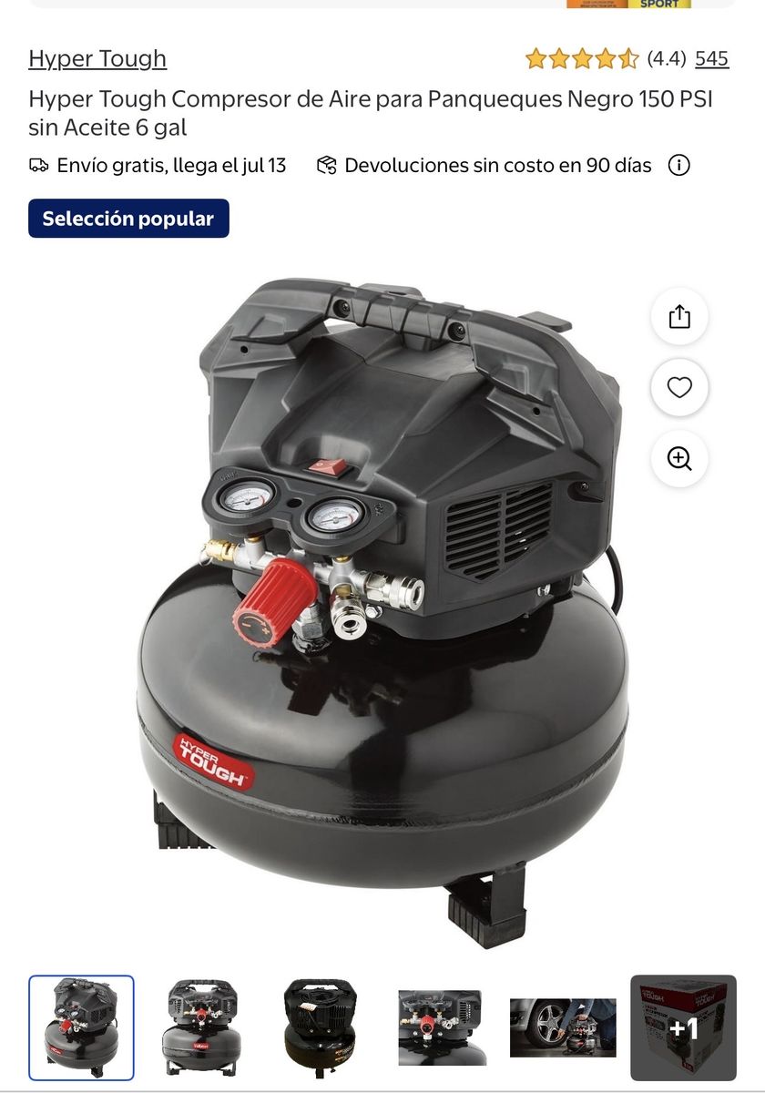 Hyper Tough 6-Gallon 150 PSI Pancake Air Compressor - Black, Oil-Free