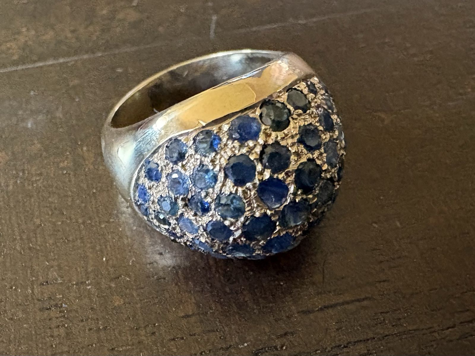Vintage 12K Gold Dome Ring w/ 61 Small Sapphires