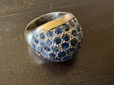 Vintage 12K Gold Dome Ring w/ 61 Small Sapphires