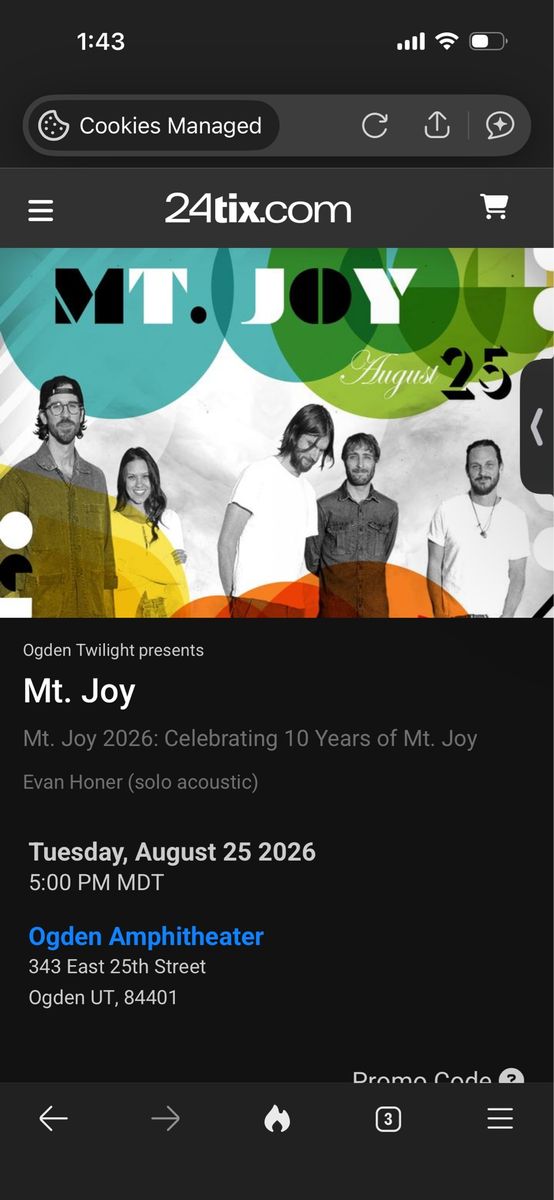 Mt. Joy Tickets - Ogden Amphitheater - August 25, 2026 x 2