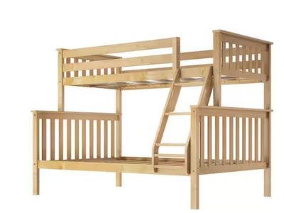 Natural Wood Twin-Over-Full Bunk Bed Frame with Ladder - New, Box Damaged