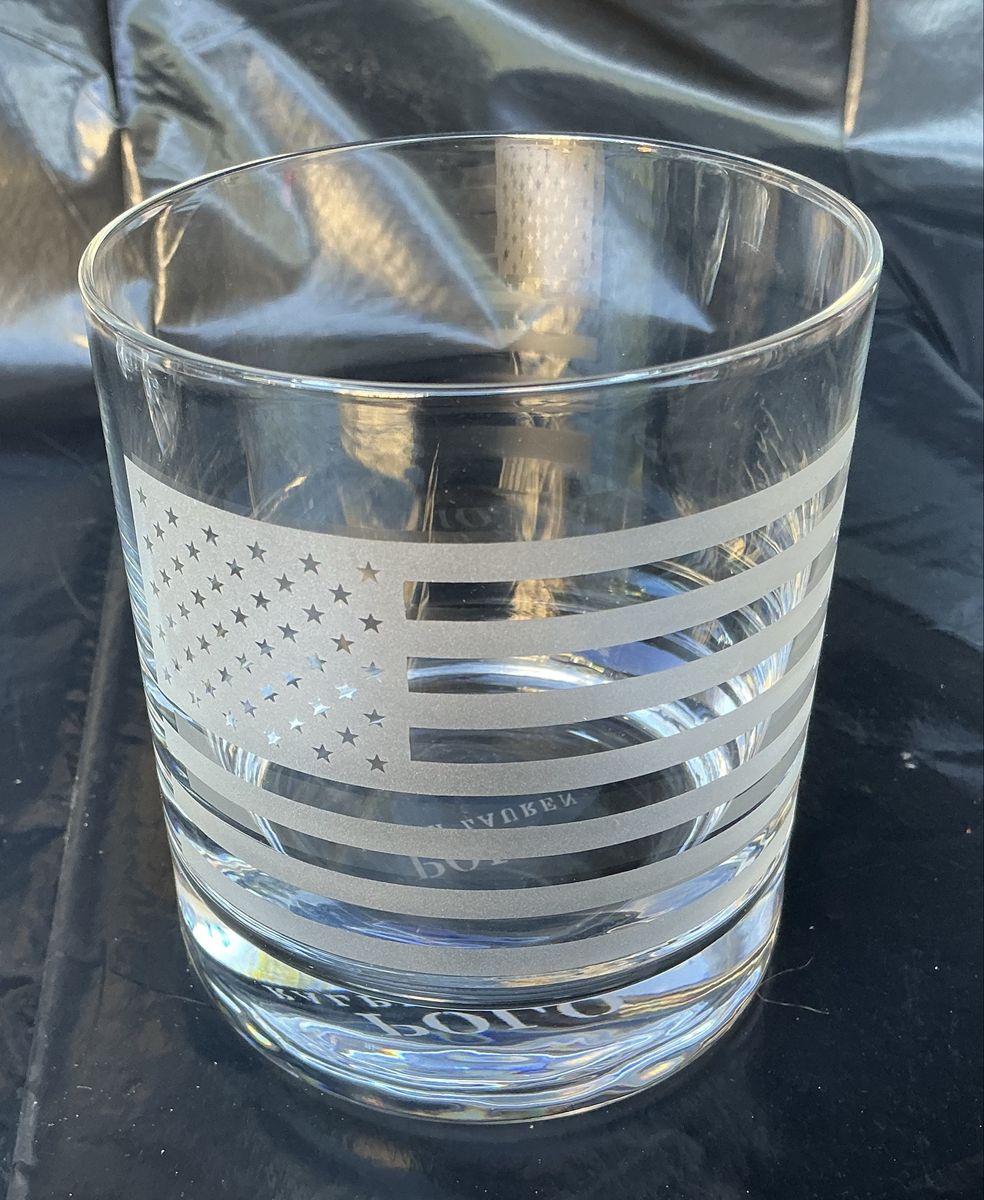 Polo Ralph Lauren American Flag Rocks Glass - Etched Flag Design, Heavy Base Tumbler