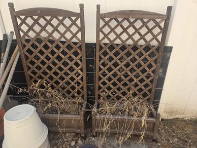 Pair of Wooden Planter Boxes with Lattice Trellis Backing