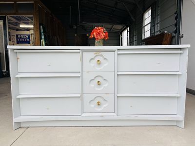 White Painted Long Dresser with Gold Hardware