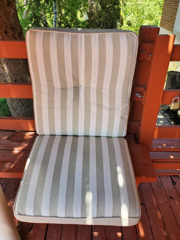 Striped Outdoor Patio Chair Cushion - Beige and White