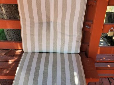 Striped Outdoor Patio Chair Cushion - Beige and White
