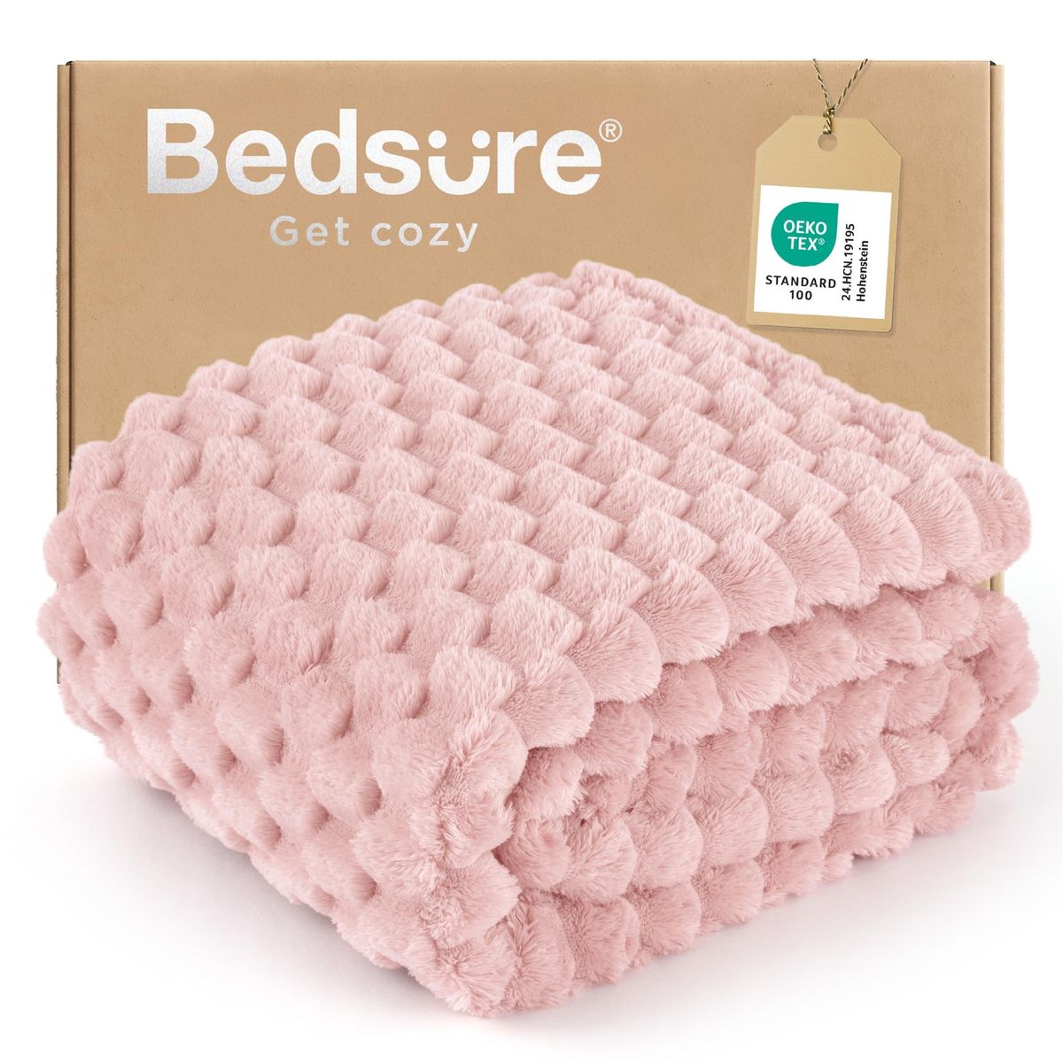 Bedsure Pink Throw Blanket for Couch - 350GSM Fluffy Plush Bubble Blanket for Bed Home Room Decor, GentleSoft Cute Fleece Soft 